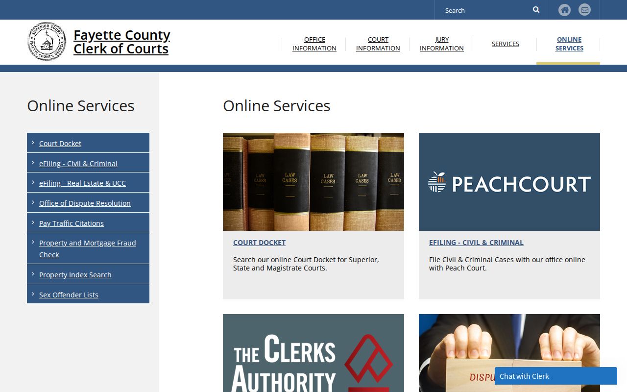 Fayette Clerk online docket calendar and filing links