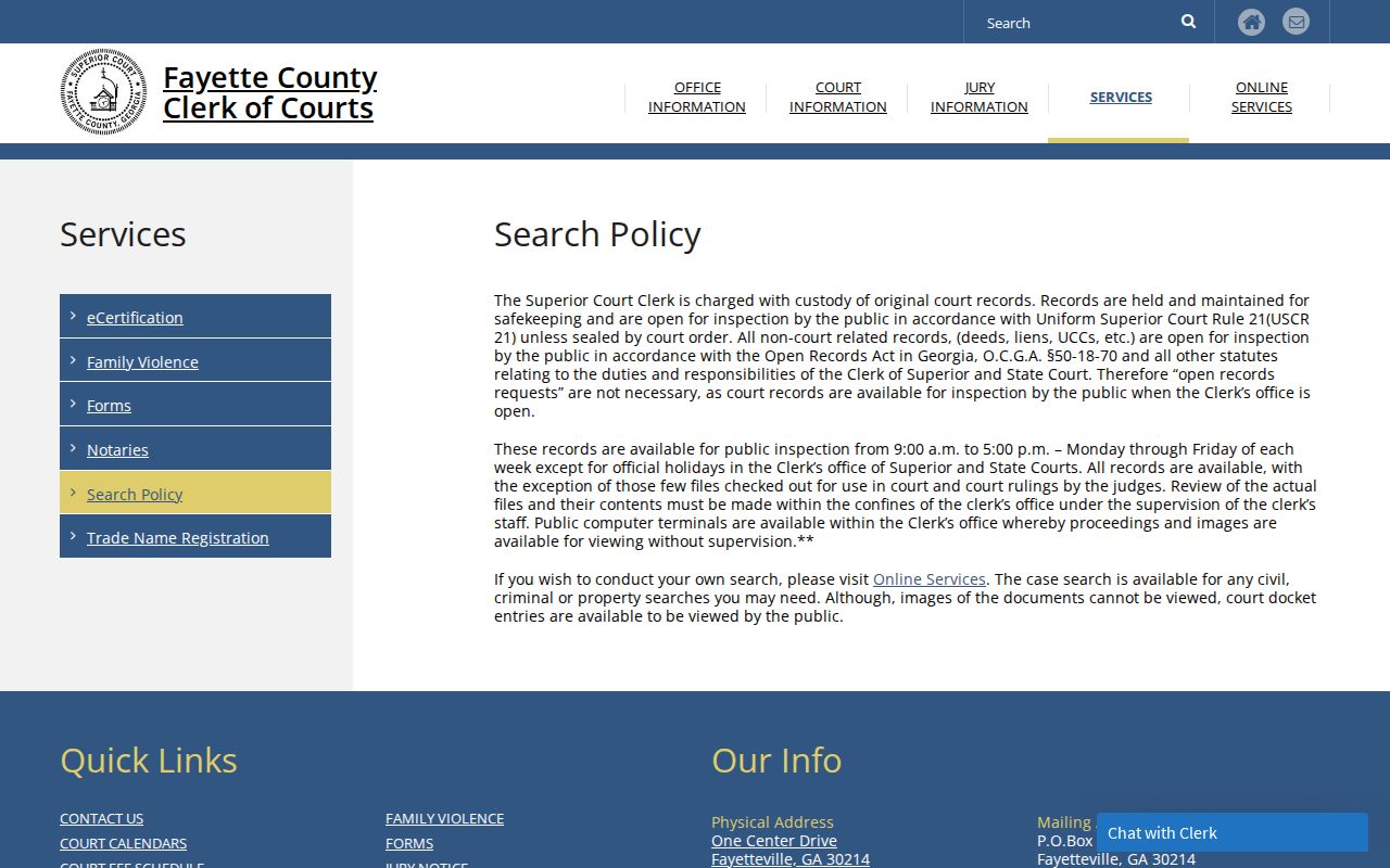 Fayette Clerk public inspection hours and terminal policy