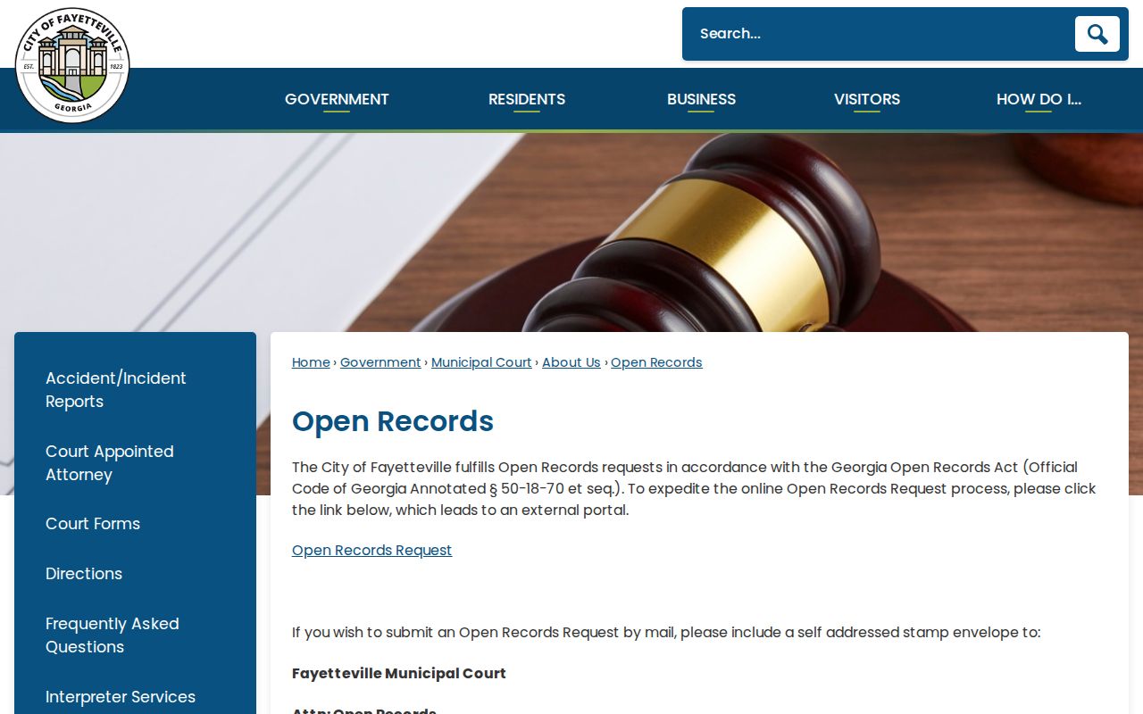 Fayetteville Municipal Court open records request routes