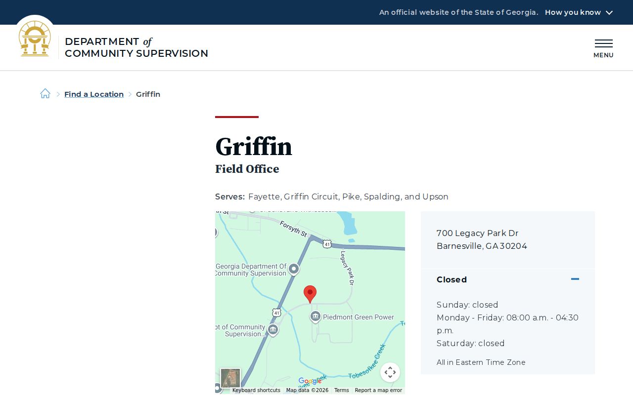 Department of Community Supervision Griffin office serving Fayette County