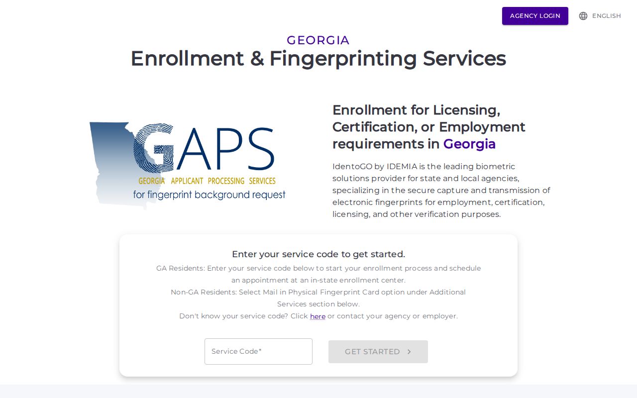 GAPS and IdentoGO fingerprint registration for Georgia records