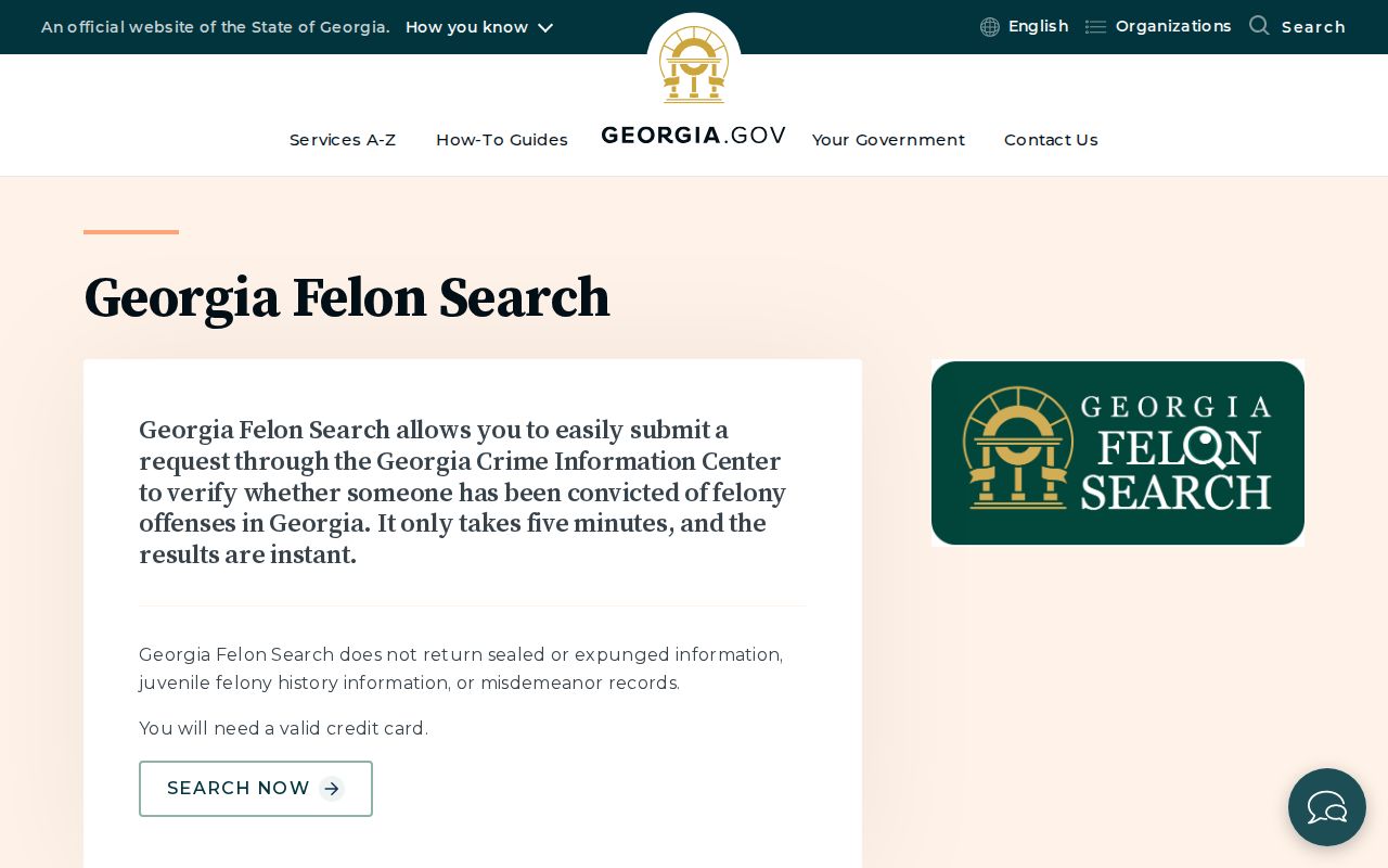 Georgia Felon Search entry page for Fayette County criminal history