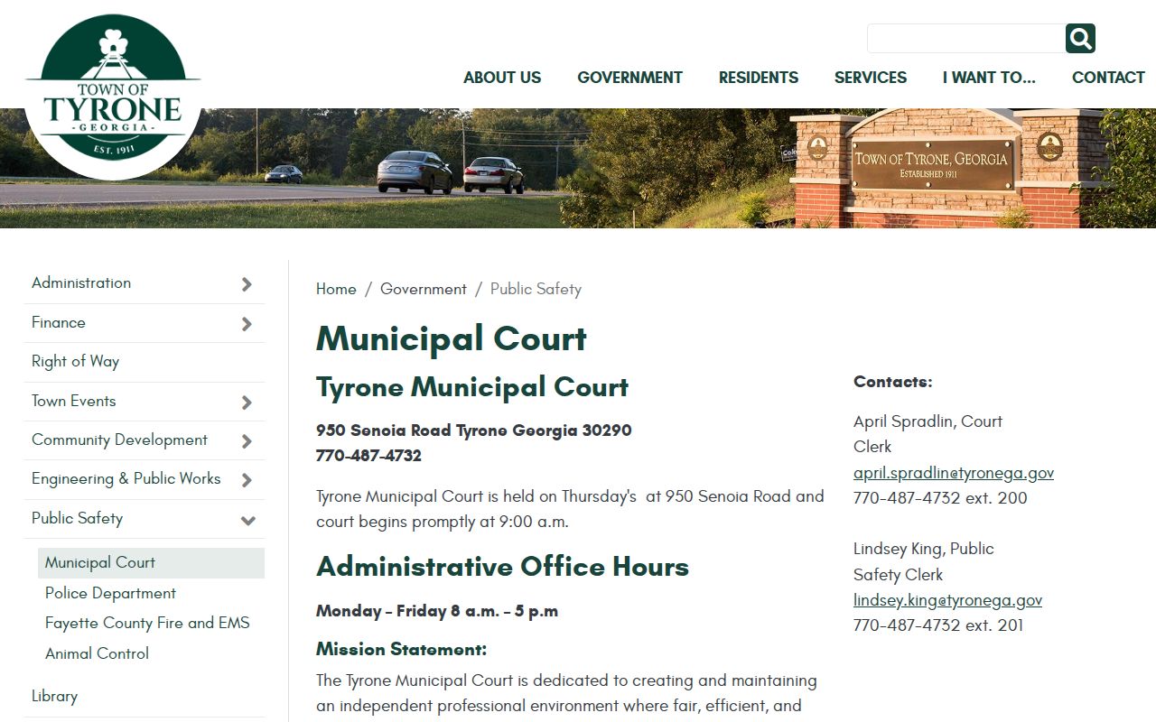 Tyrone Municipal Court schedule officials and payment routes